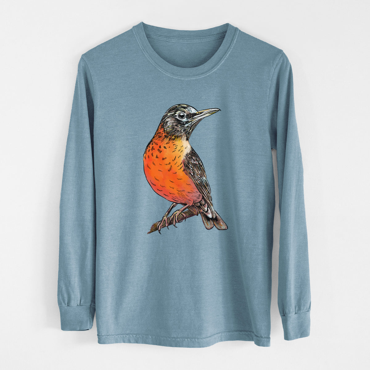 Vibrant American Robin - Turdus migratorius - Heavyweight 100% Cotton Long Sleeve