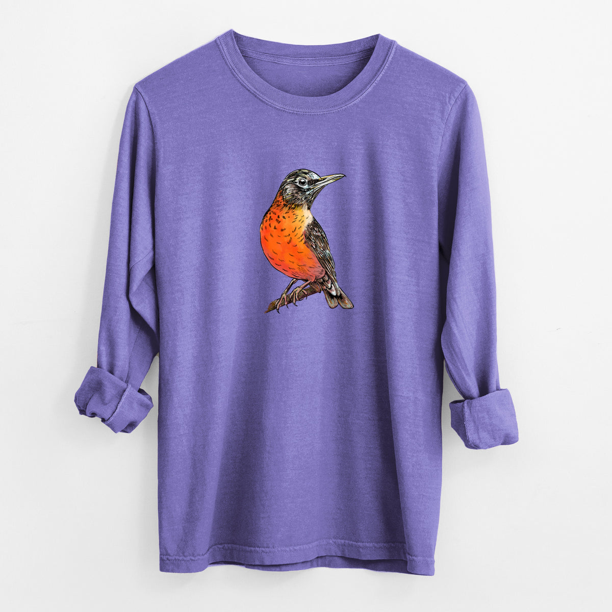 Vibrant American Robin - Turdus migratorius - Unisex Comfort Colors 100% Cotton Long Sleeve