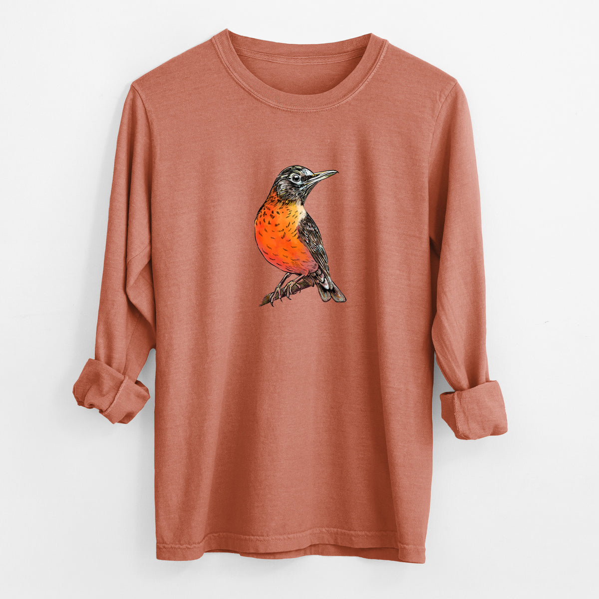 Vibrant American Robin - Turdus migratorius - Unisex Comfort Colors 100% Cotton Long Sleeve