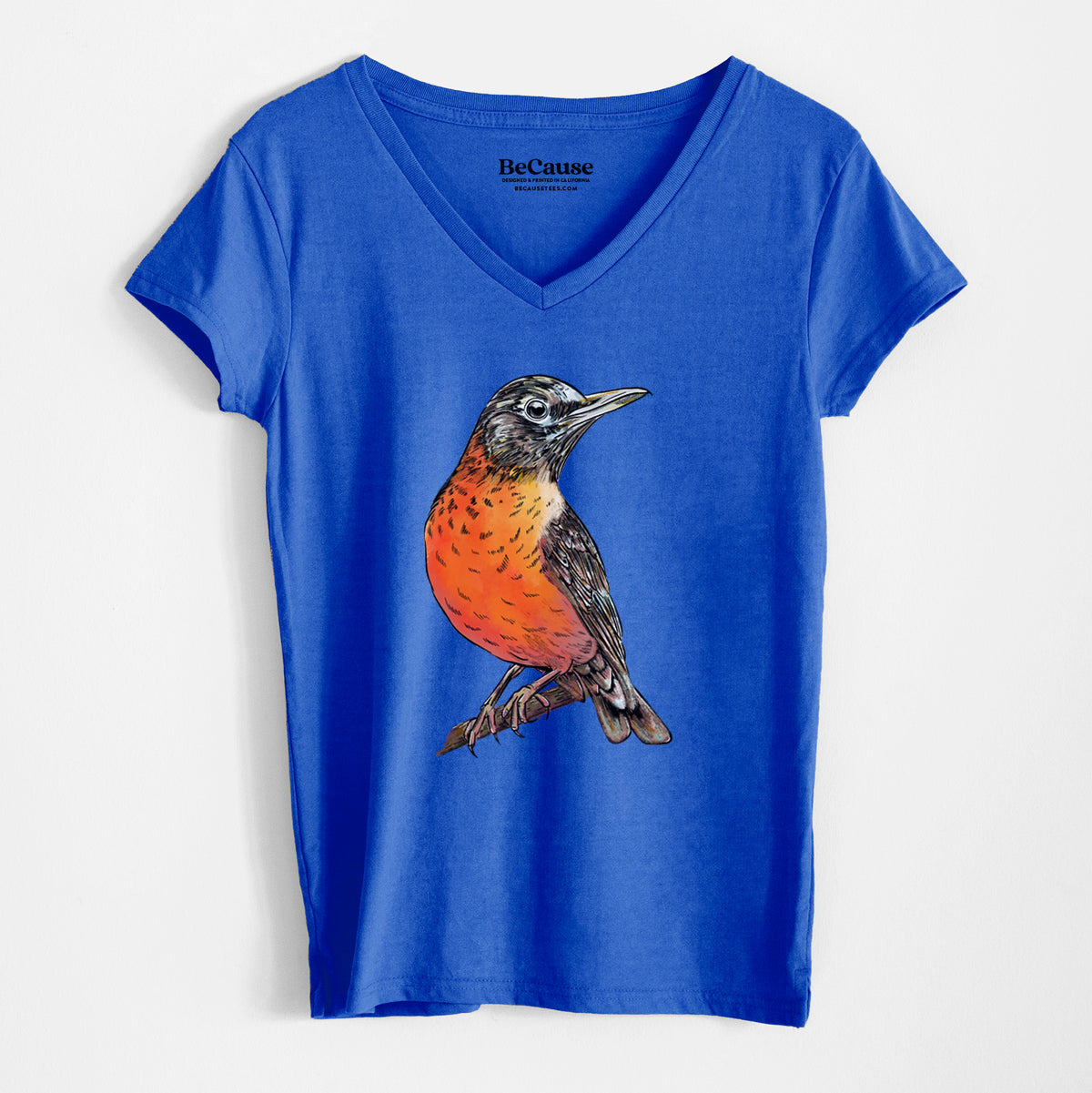 Vibrant American Robin - Turdus migratorius - Women&#39;s 100% Recycled V-neck