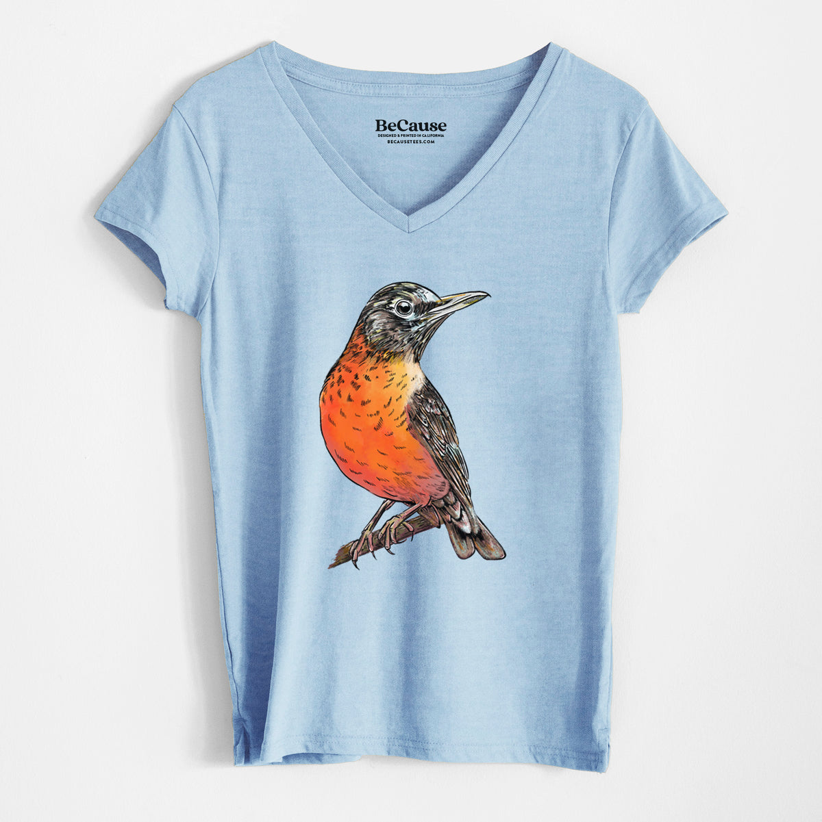 Vibrant American Robin - Turdus migratorius - Women&#39;s 100% Recycled V-neck