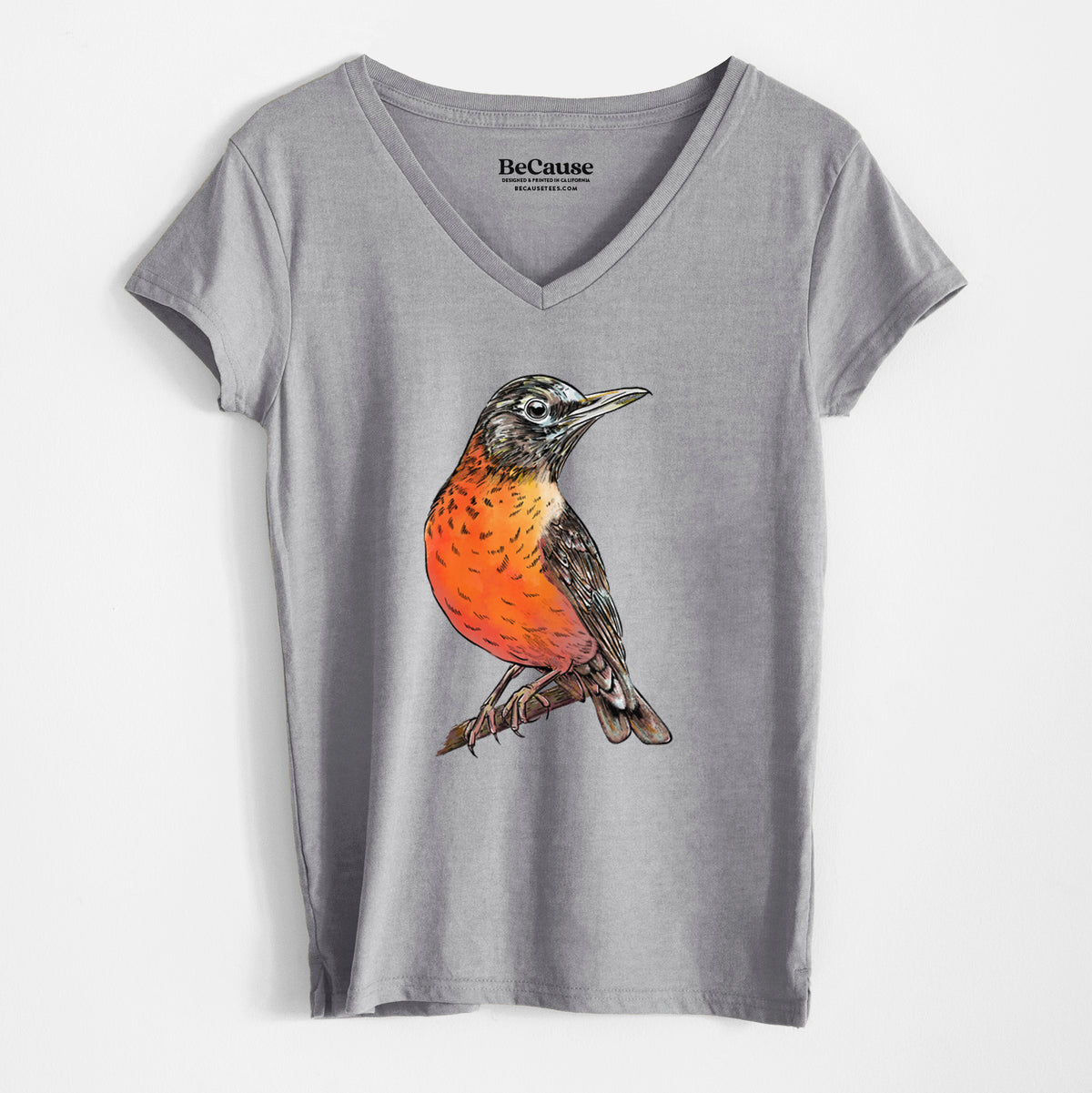 Vibrant American Robin - Turdus migratorius - Women&#39;s 100% Recycled V-neck