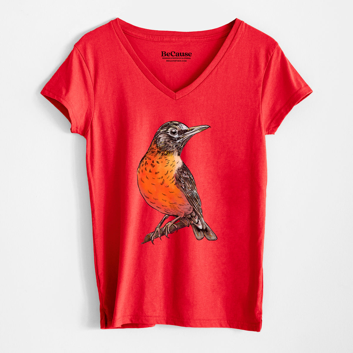 Vibrant American Robin - Turdus migratorius - Women&#39;s 100% Recycled V-neck