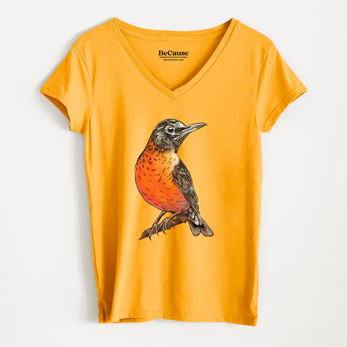 Vibrant American Robin - Turdus migratorius - Women&#39;s 100% Recycled V-neck