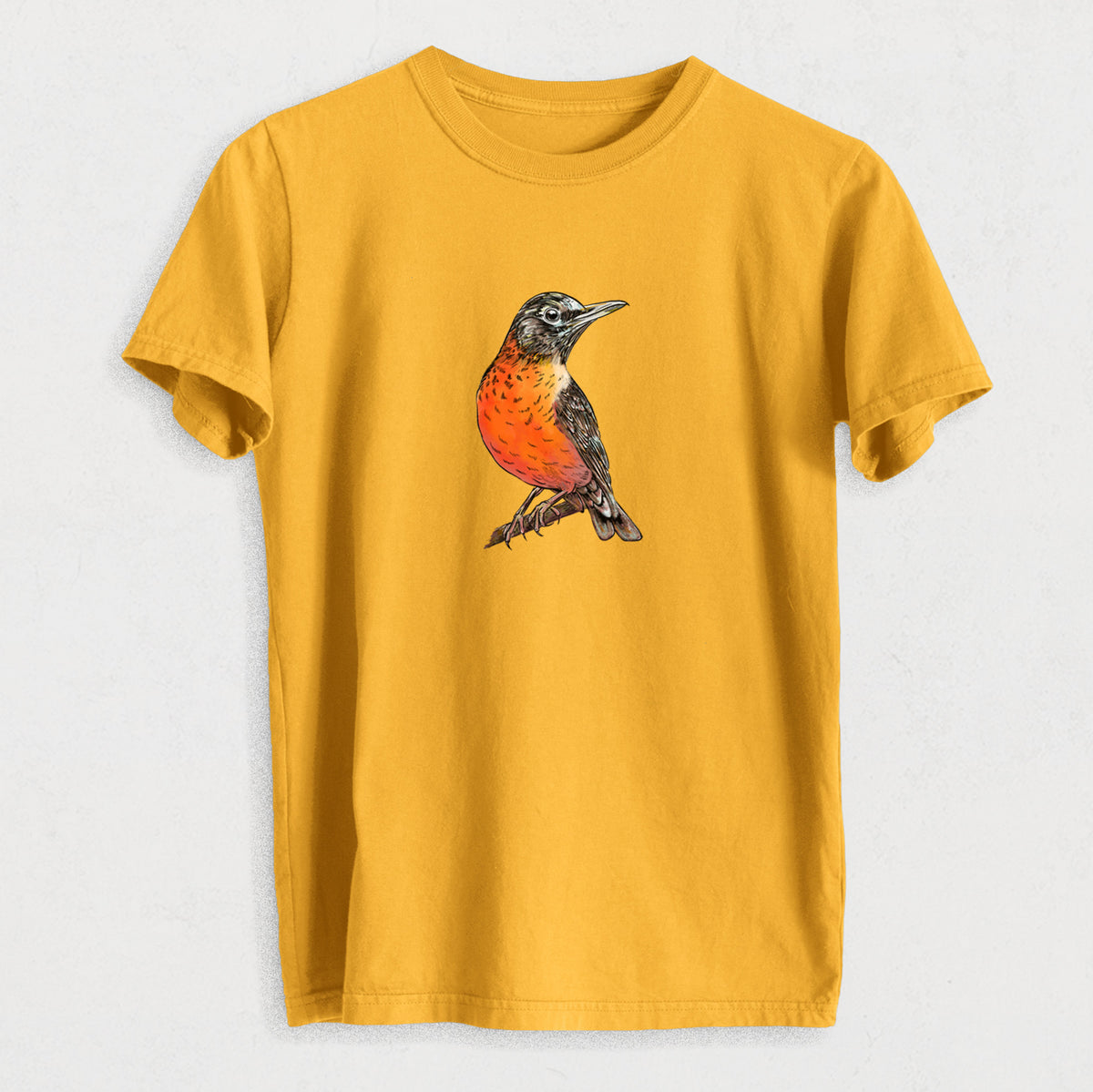 Vibrant American Robin - Turdus migratorius - Heavyweight Men&#39;s 100% Organic Cotton Tee