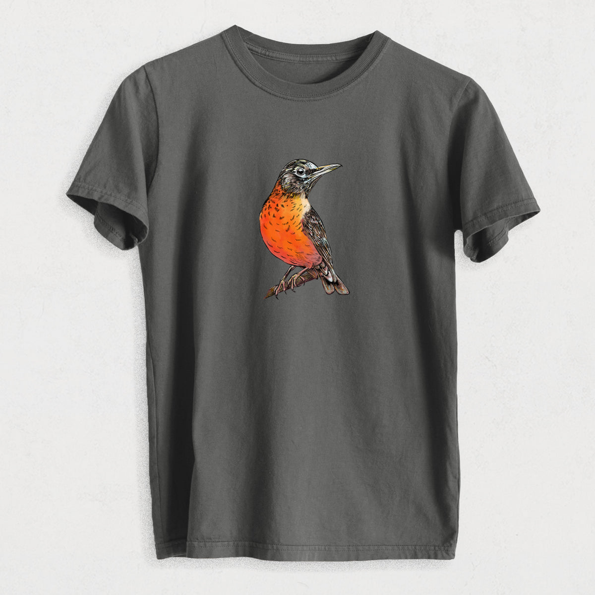 Vibrant American Robin - Turdus migratorius - Heavyweight Men&#39;s 100% Organic Cotton Tee