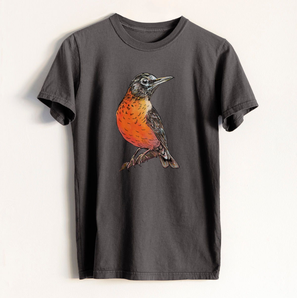 Vibrant American Robin - Turdus migratorius - Heavyweight Men&#39;s 100% Organic Cotton Tee