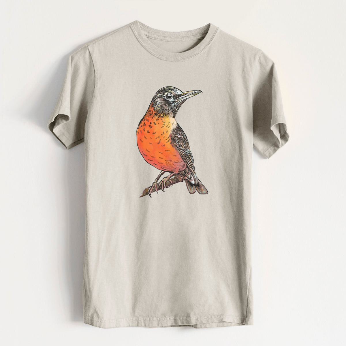 Vibrant American Robin - Turdus migratorius - Heavyweight Men&#39;s 100% Organic Cotton Tee