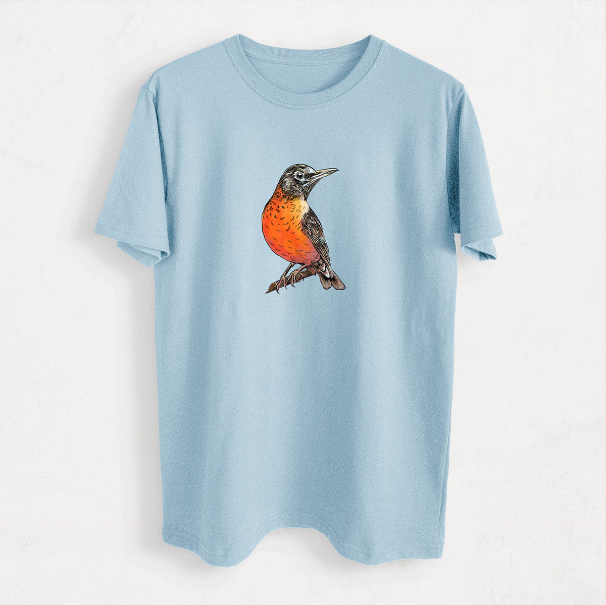 Vibrant American Robin - Turdus migratorius - Heavyweight Men&#39;s 100% Organic Cotton Tee