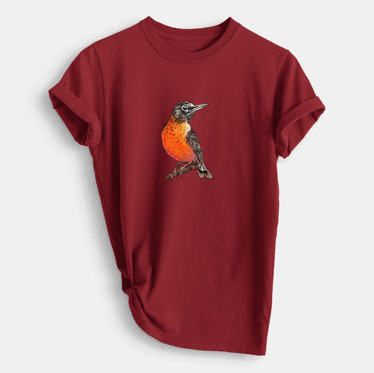 Vibrant American Robin - Turdus migratorius - Heavyweight Men&#39;s 100% Organic Cotton Tee