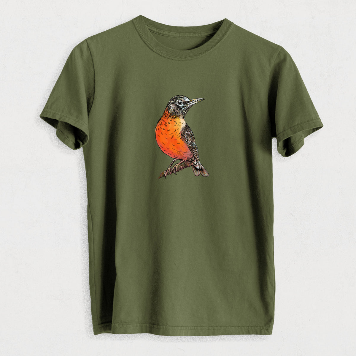 Vibrant American Robin - Turdus migratorius - Heavyweight Men&#39;s 100% Organic Cotton Tee