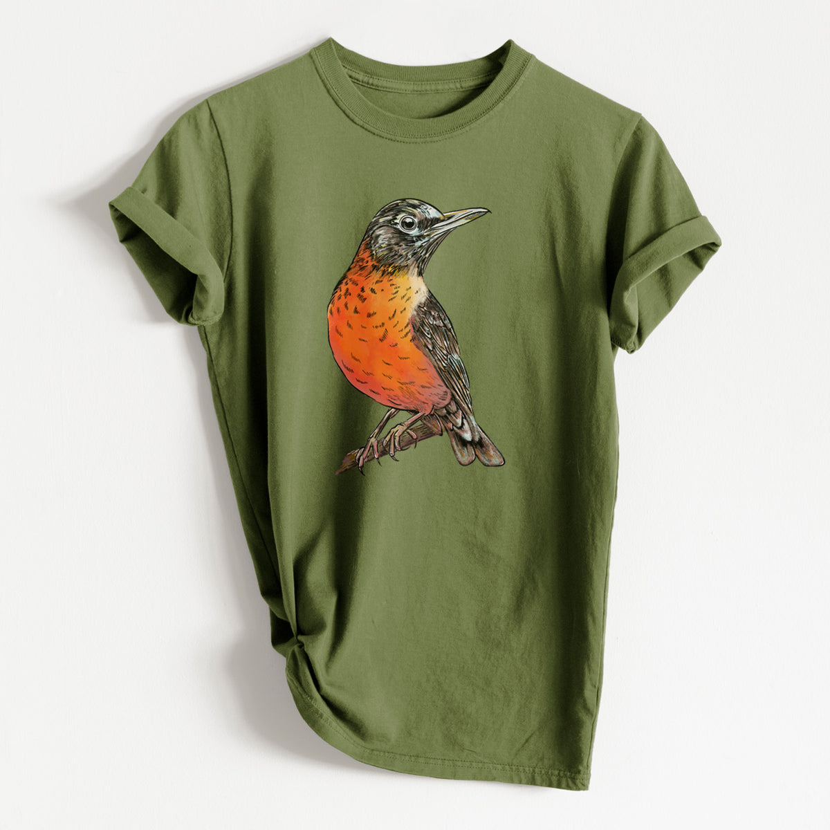 Vibrant American Robin - Turdus migratorius - Heavyweight Men&#39;s 100% Organic Cotton Tee