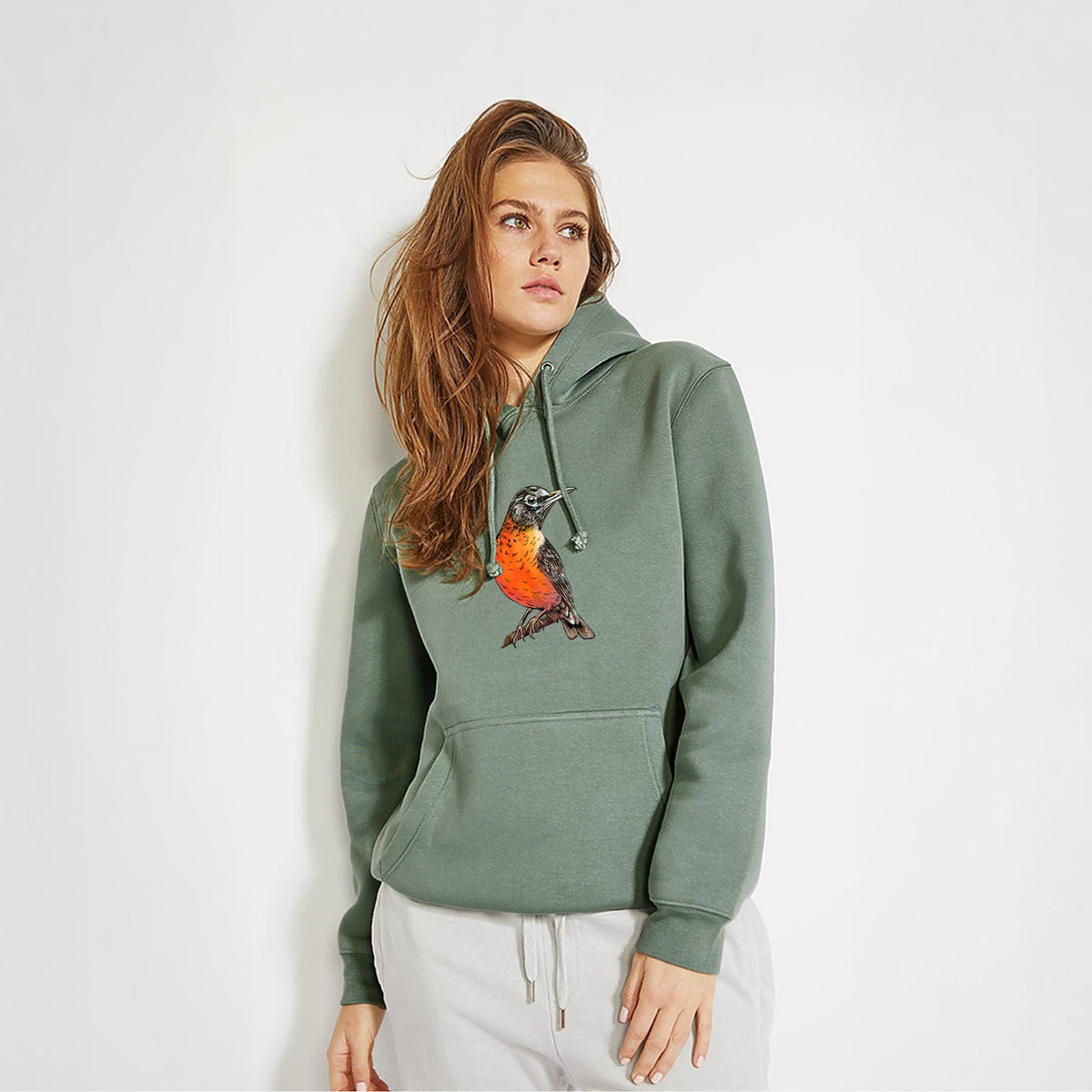 Vibrant American Robin - Turdus migratorius - Heavyweight Fleece Hoodie