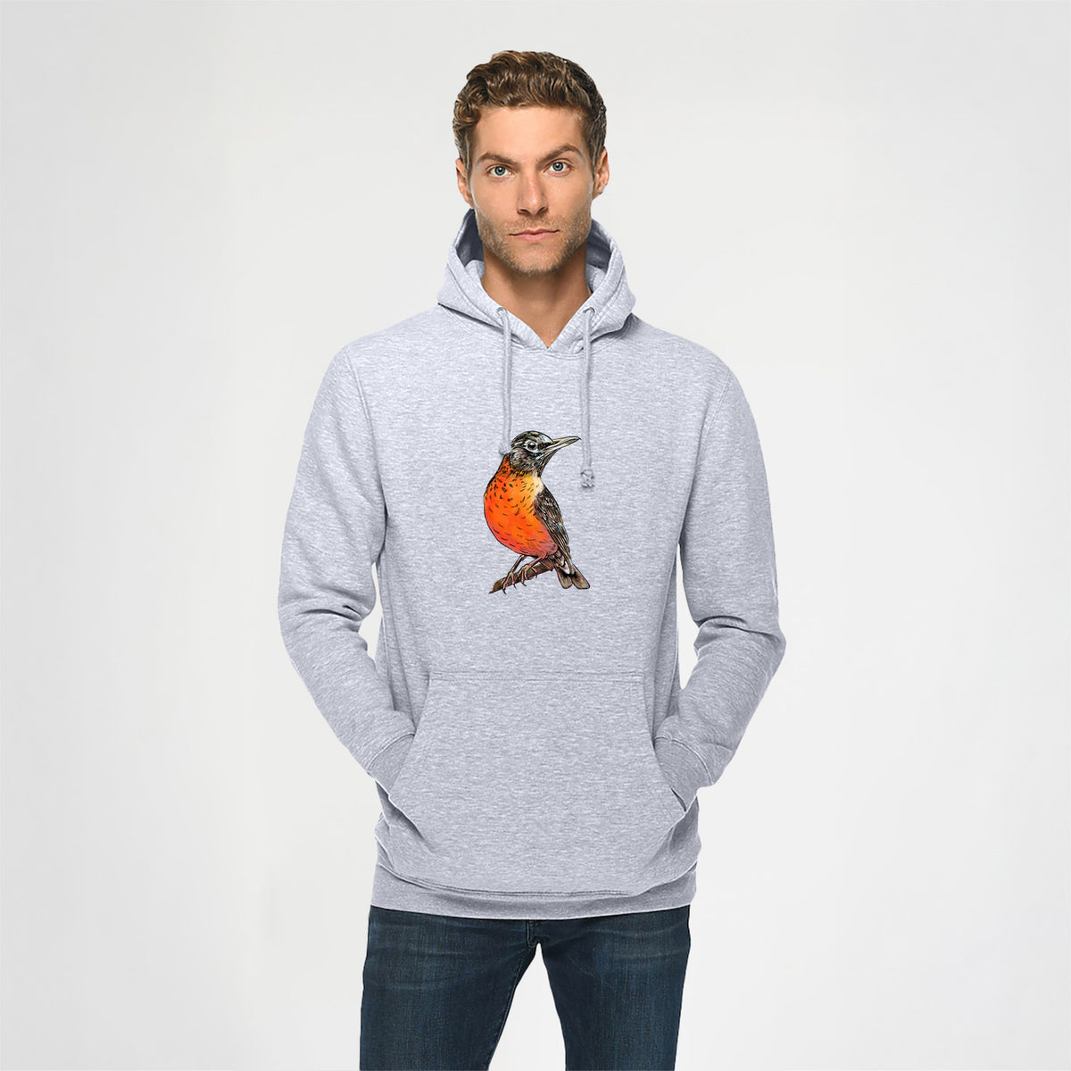 Vibrant American Robin - Turdus migratorius - Heavyweight Fleece Hoodie