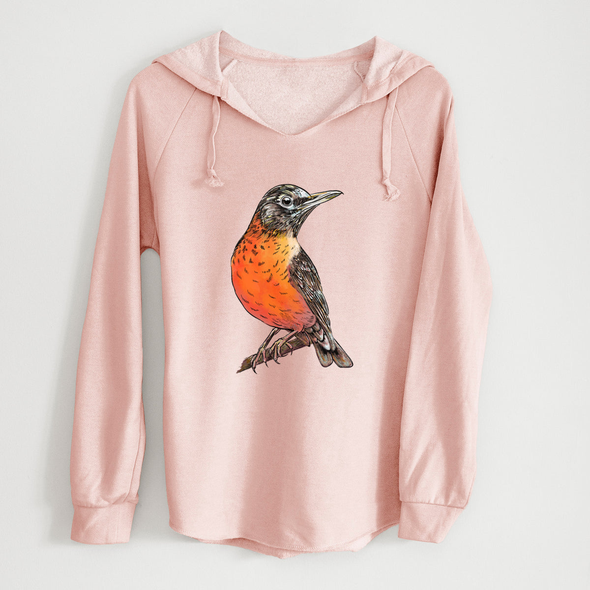 Vibrant American Robin - Turdus migratorius - Cali Wave Hooded Sweatshirt