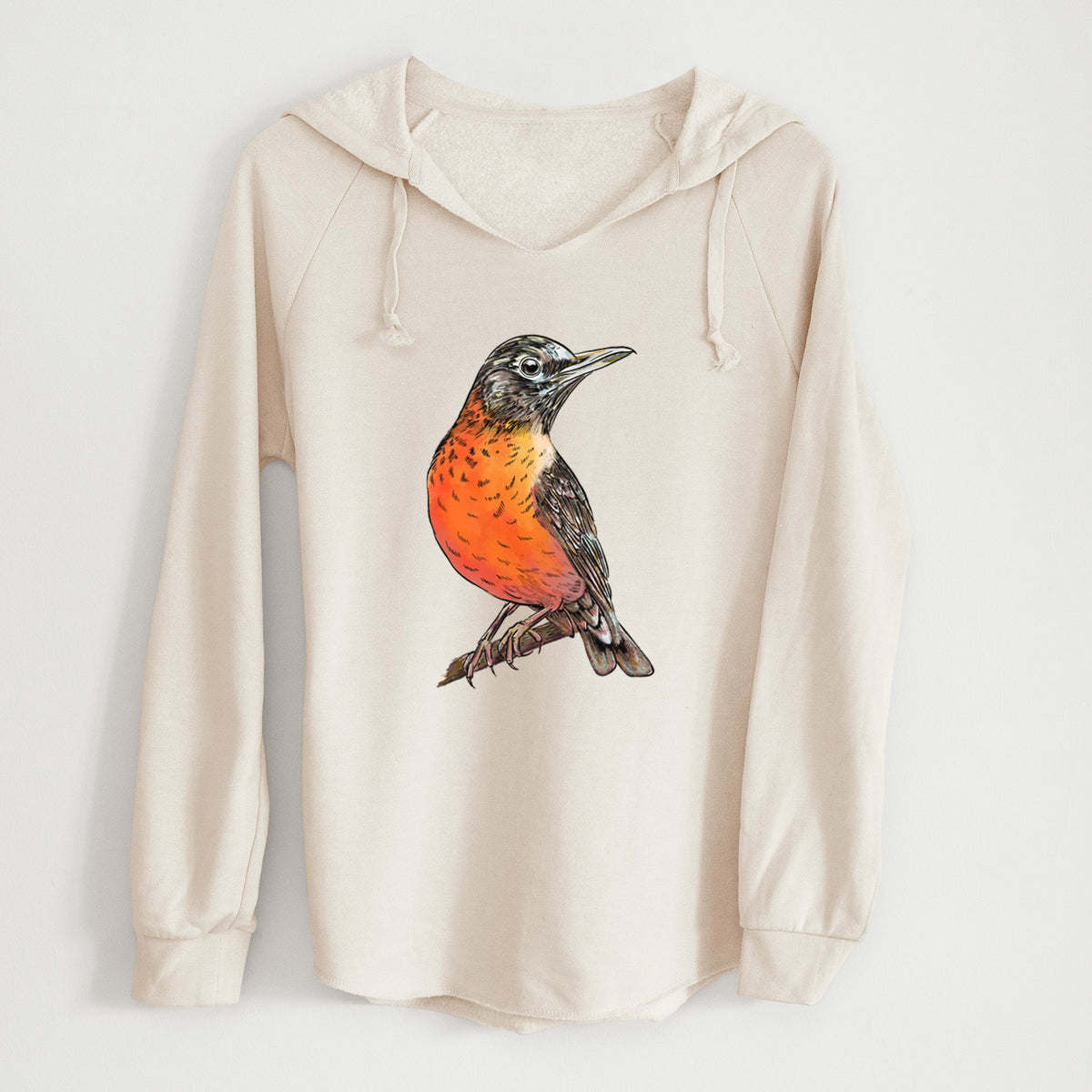 Vibrant American Robin - Turdus migratorius - Cali Wave Hooded Sweatshirt