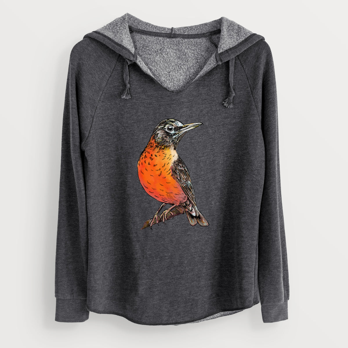 Vibrant American Robin - Turdus migratorius - Cali Wave Hooded Sweatshirt