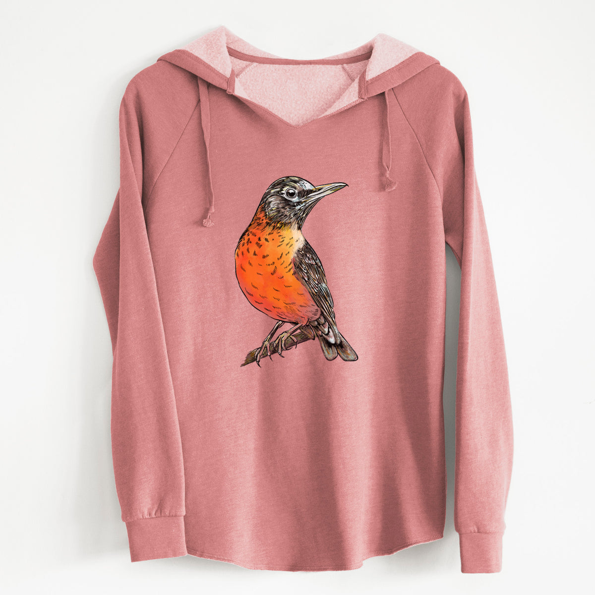 Vibrant American Robin - Turdus migratorius - Cali Wave Hooded Sweatshirt