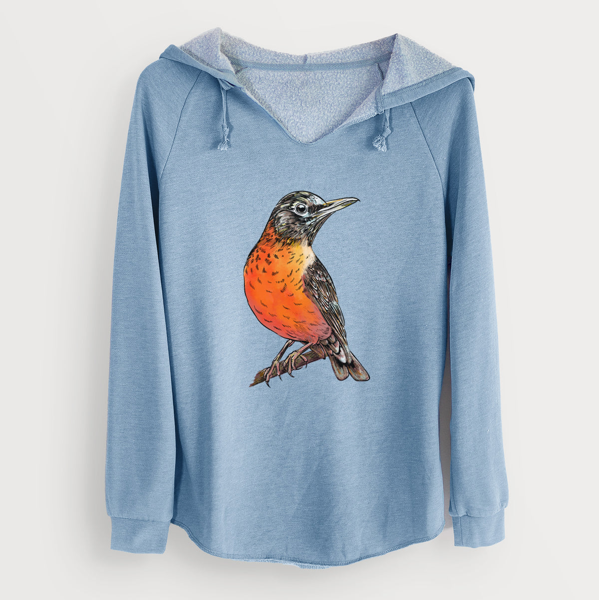 Vibrant American Robin - Turdus migratorius - Cali Wave Hooded Sweatshirt