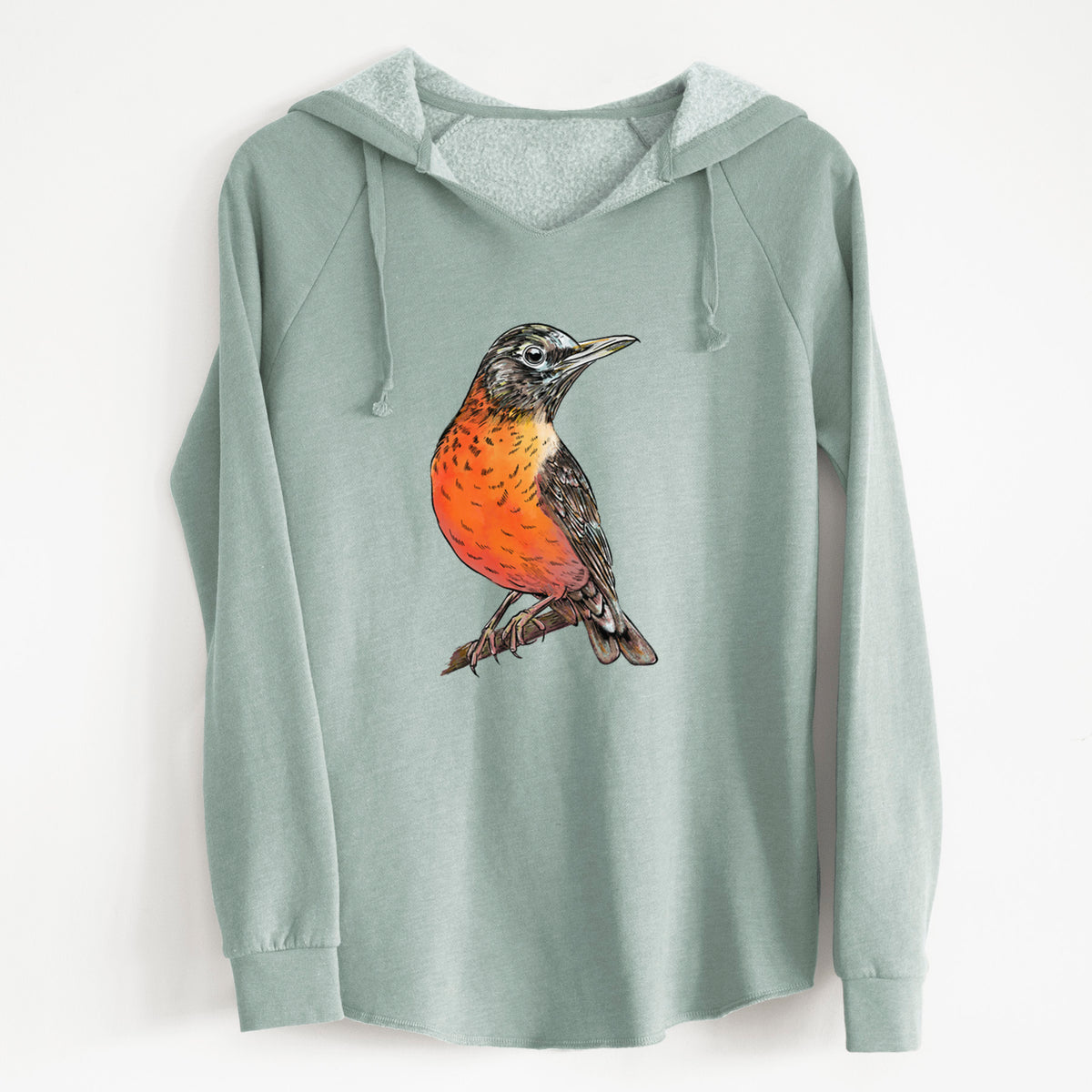 Vibrant American Robin - Turdus migratorius - Cali Wave Hooded Sweatshirt