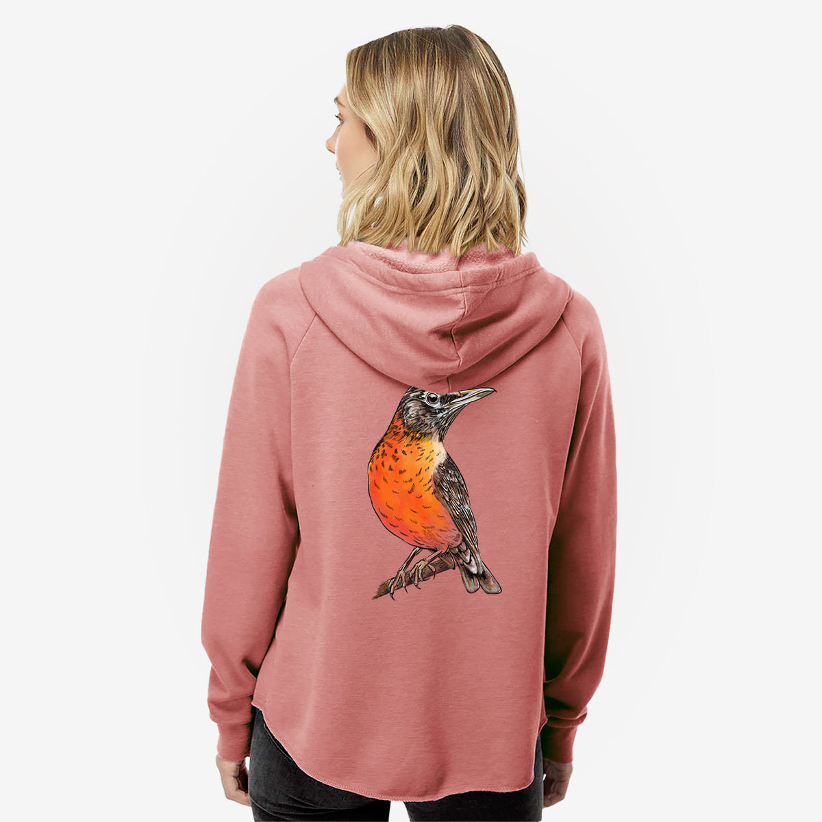 Vibrant American Robin - Turdus migratorius - Women&#39;s Cali Wave Zip-Up Sweatshirt