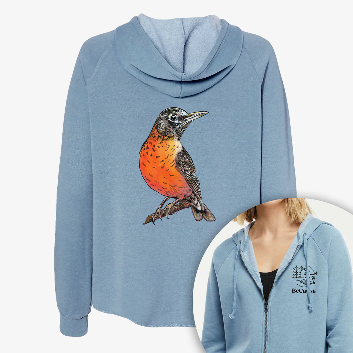 Vibrant American Robin - Turdus migratorius - Women&#39;s Cali Wave Zip-Up Sweatshirt