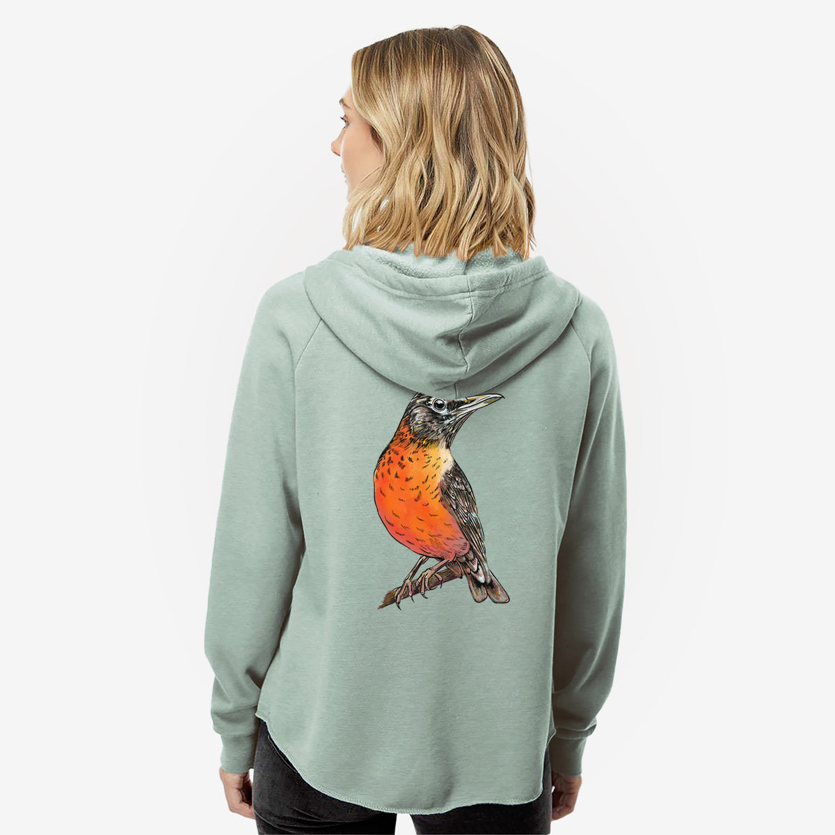 Vibrant American Robin - Turdus migratorius - Women&#39;s Cali Wave Zip-Up Sweatshirt