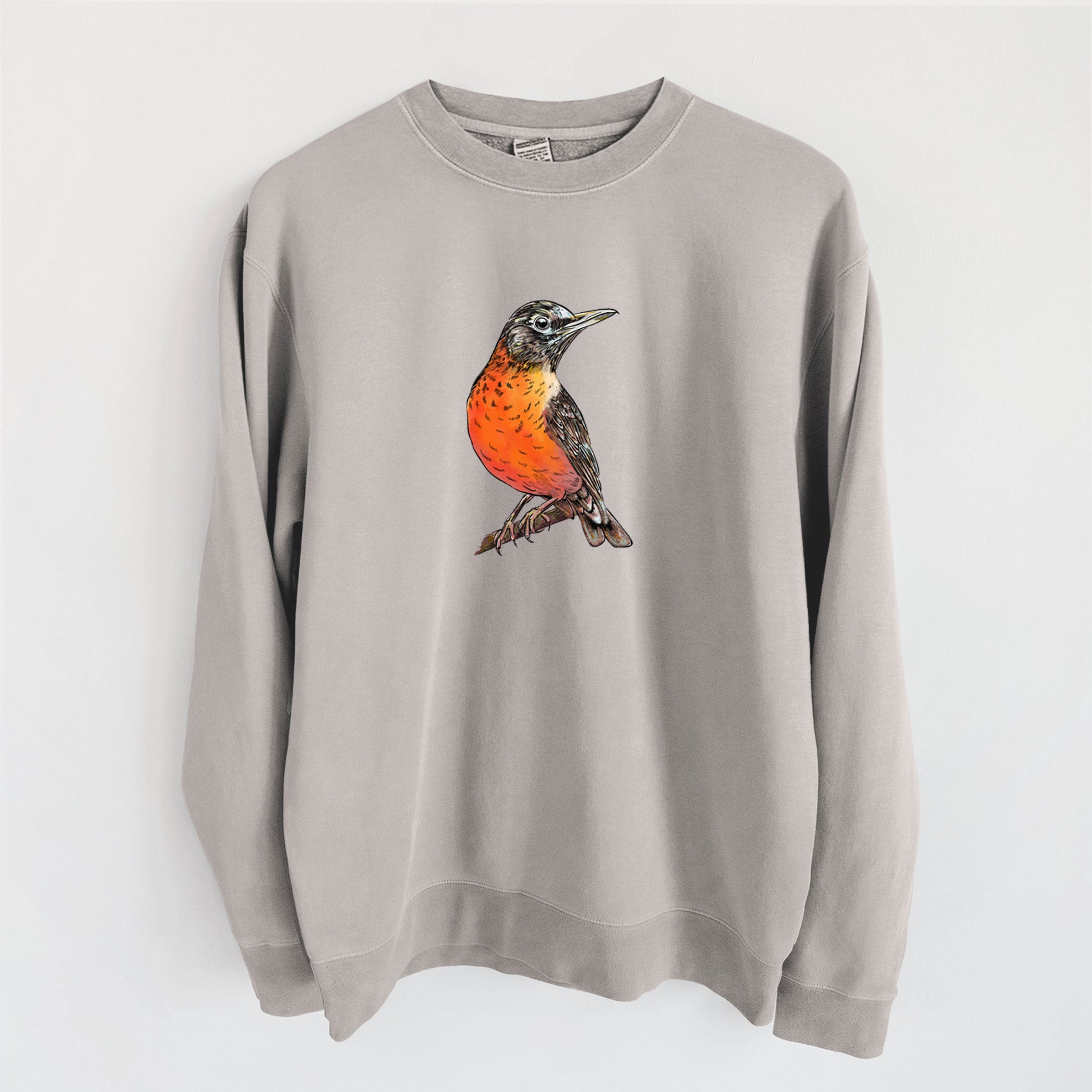 Vibrant American Robin - Turdus migratorius - Unisex Pigment Dyed Crew Sweatshirt