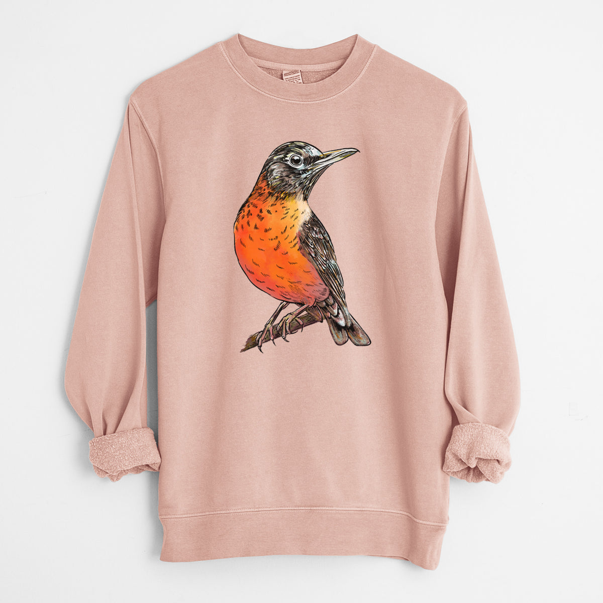 Vibrant American Robin - Turdus migratorius - Unisex Pigment Dyed Crew Sweatshirt