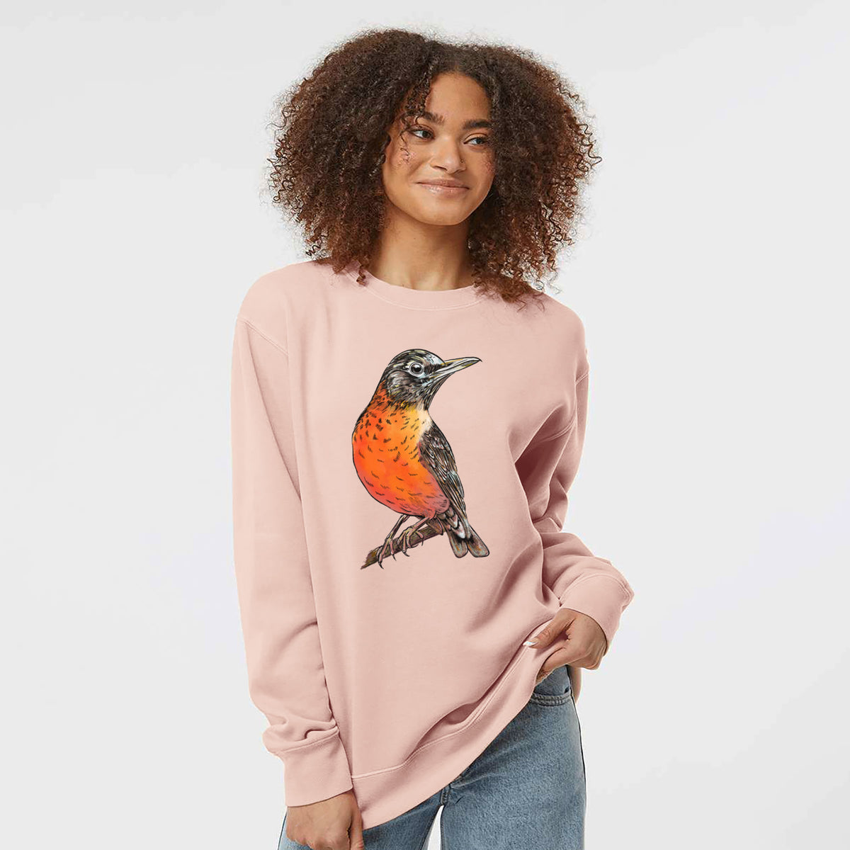 Vibrant American Robin - Turdus migratorius - Unisex Pigment Dyed Crew Sweatshirt