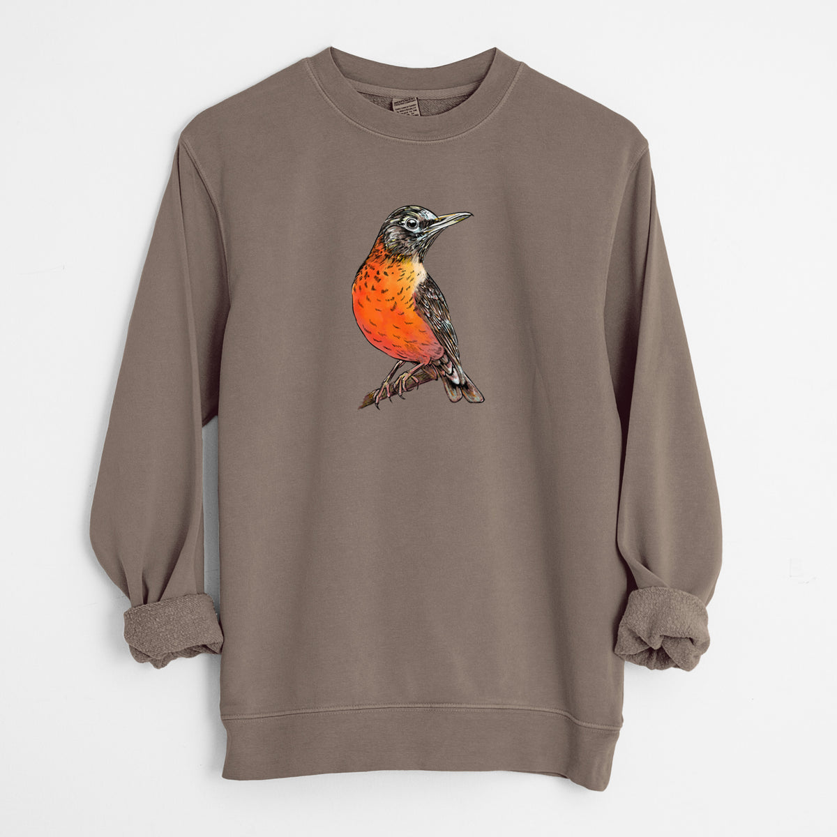 Vibrant American Robin - Turdus migratorius - Unisex Pigment Dyed Crew Sweatshirt in Espresso