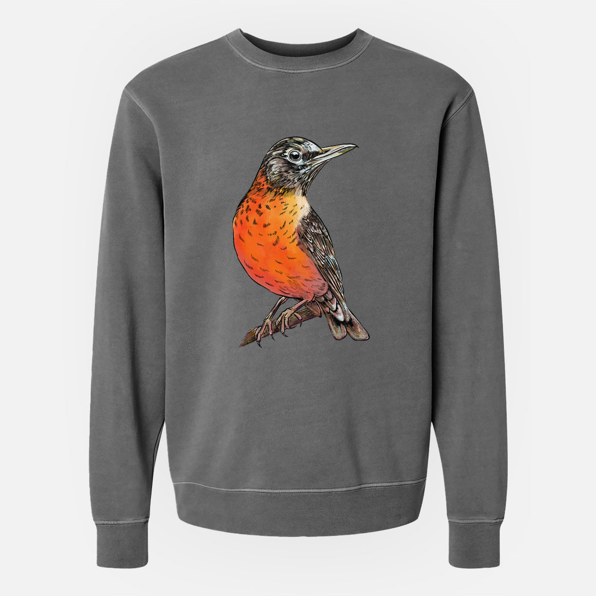 Vibrant American Robin - Turdus migratorius - Unisex Pigment Dyed Crew Sweatshirt