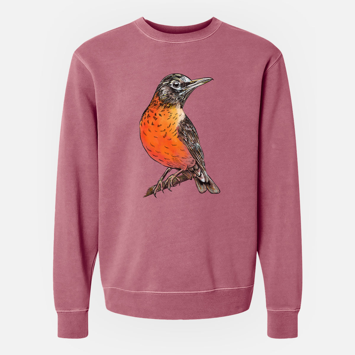 Vibrant American Robin - Turdus migratorius - Unisex Pigment Dyed Crew Sweatshirt