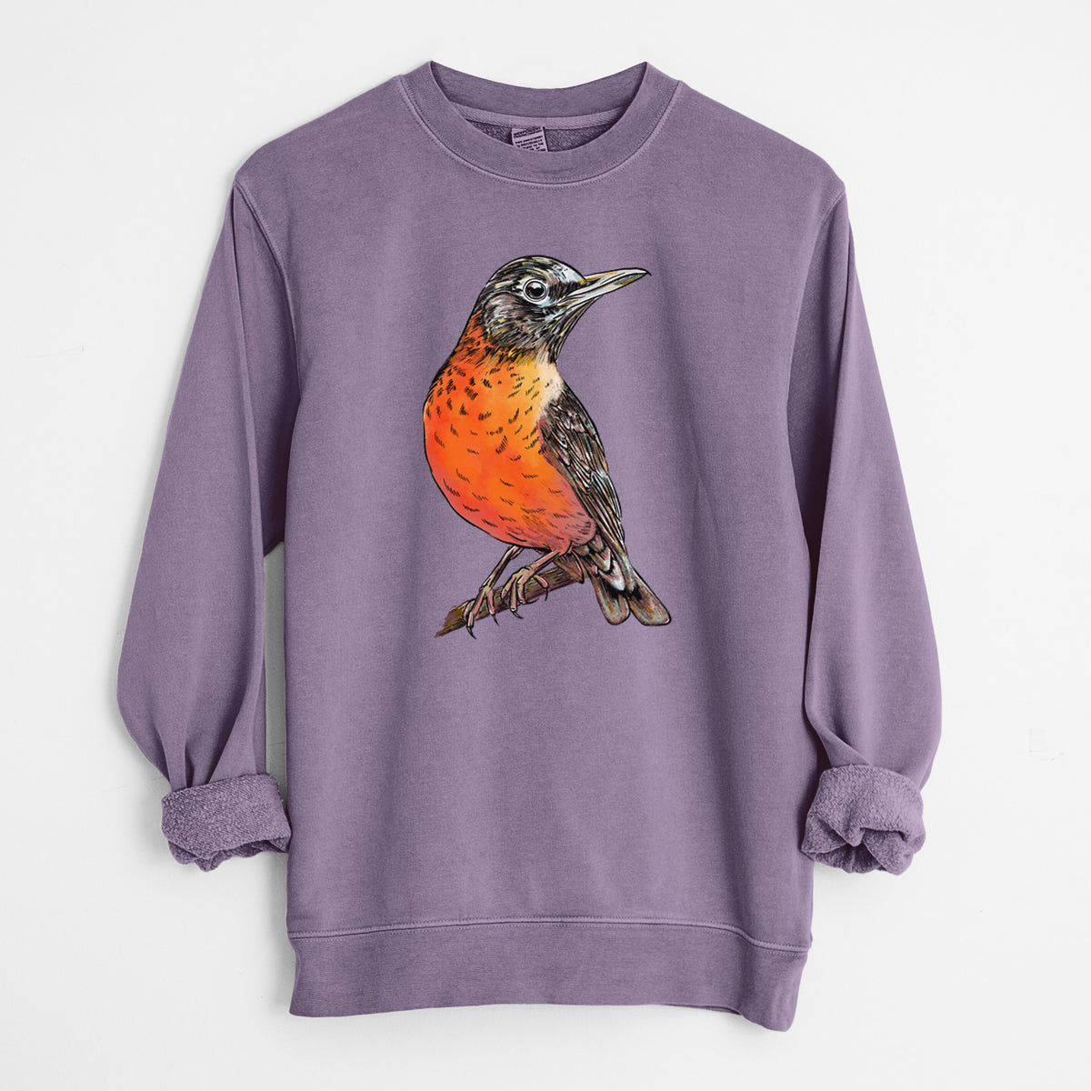 Vibrant American Robin - Turdus migratorius - Unisex Pigment Dyed Crew Sweatshirt