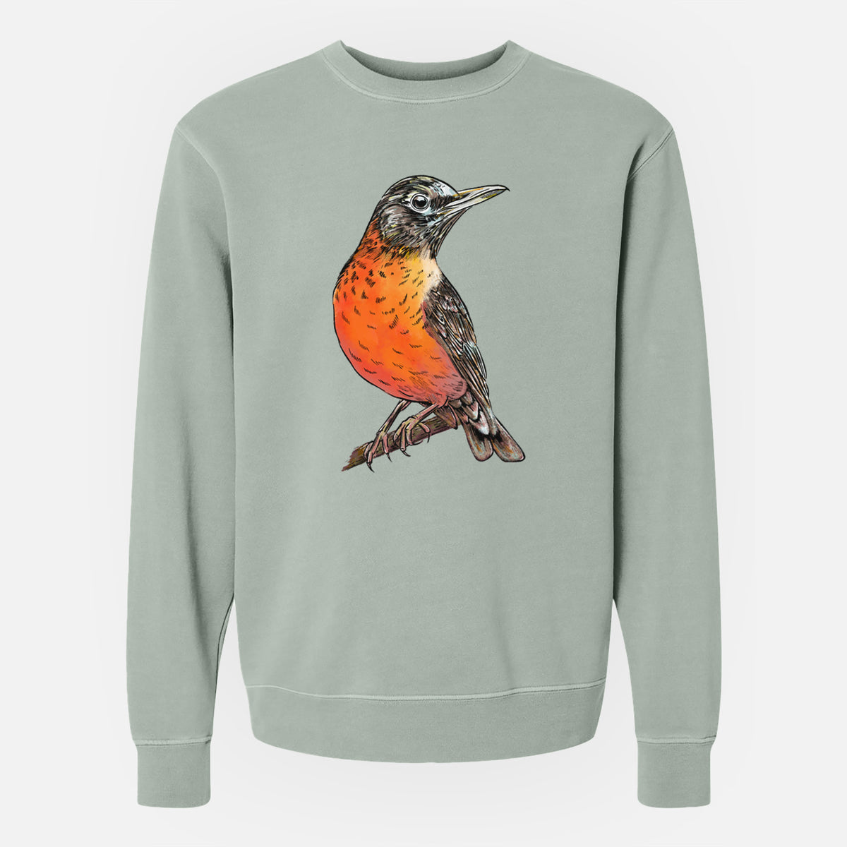 Vibrant American Robin - Turdus migratorius - Unisex Pigment Dyed Crew Sweatshirt