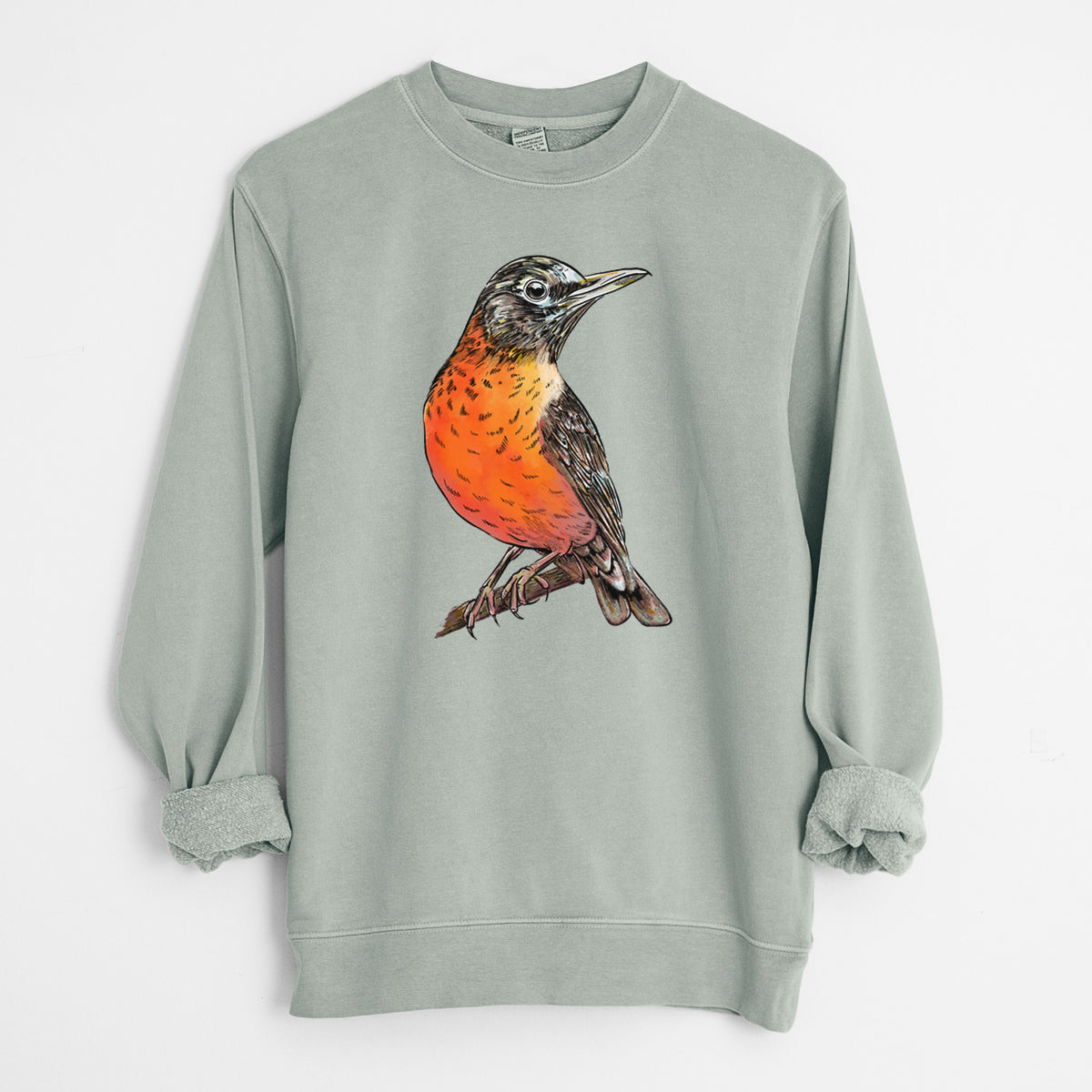 Vibrant American Robin - Turdus migratorius - Unisex Pigment Dyed Crew Sweatshirt