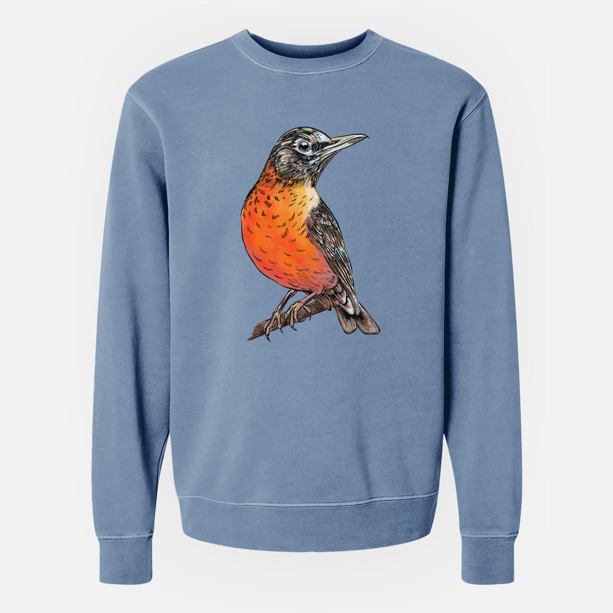 Vibrant American Robin - Turdus migratorius - Unisex Pigment Dyed Crew Sweatshirt