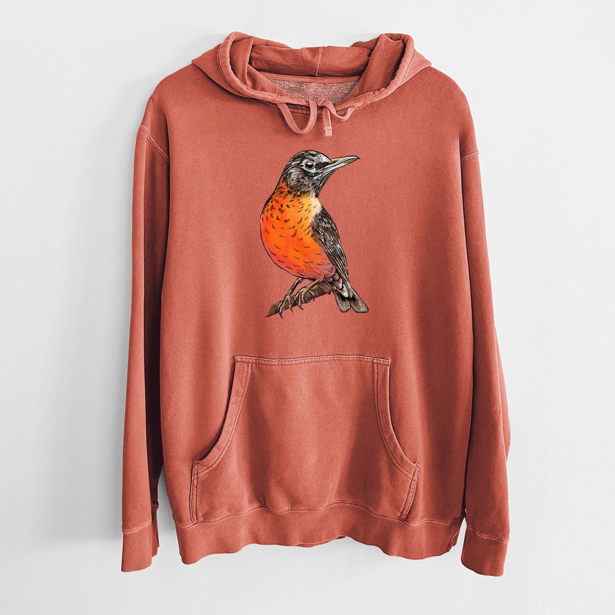 Vibrant American Robin - Turdus migratorius - Unisex Pigment Dyed Hoodie