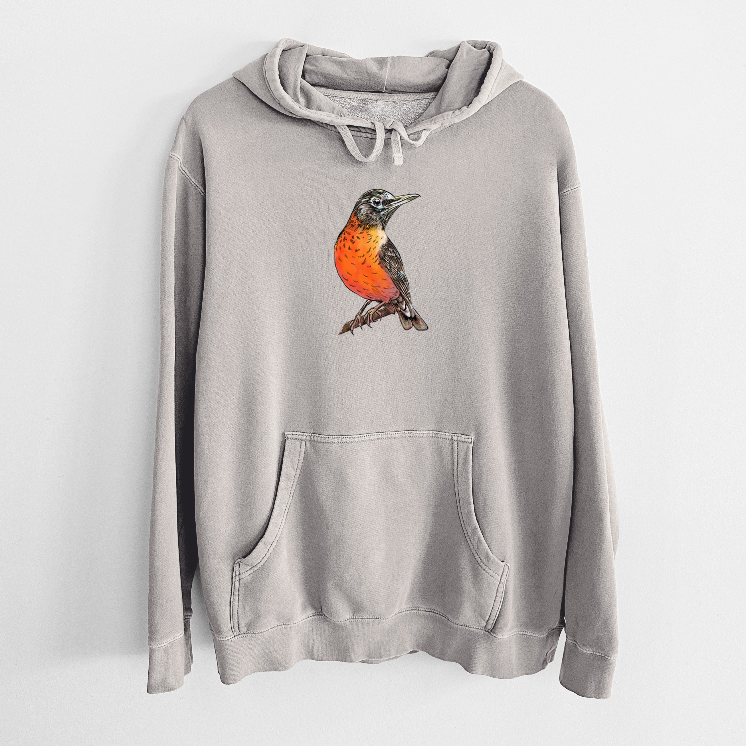 Vibrant American Robin - Turdus migratorius - Unisex Pigment Dyed Hoodie