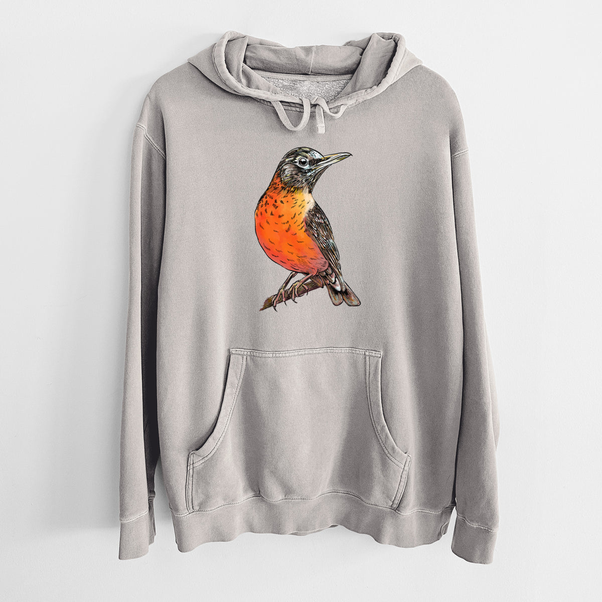 Vibrant American Robin - Turdus migratorius - Unisex Pigment Dyed Hoodie