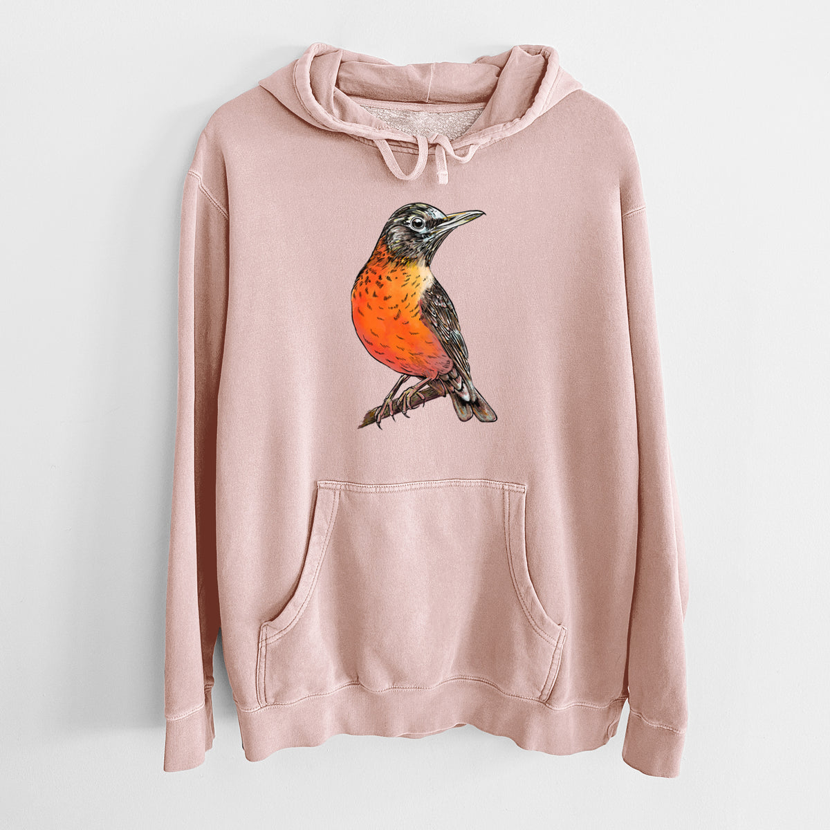 Vibrant American Robin - Turdus migratorius - Unisex Pigment Dyed Hoodie