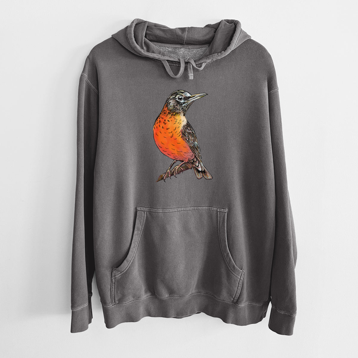 Vibrant American Robin - Turdus migratorius - Unisex Pigment Dyed Hoodie