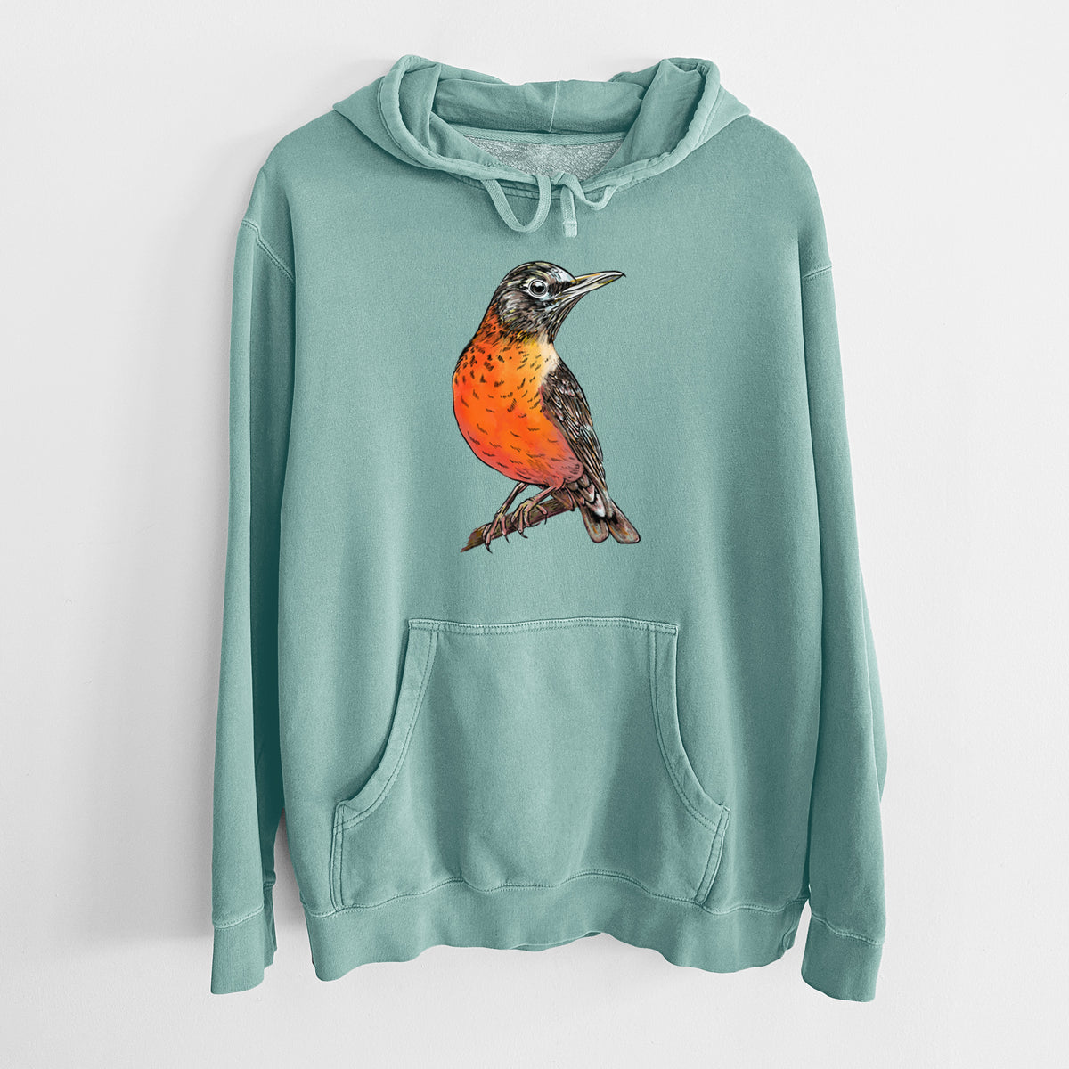 Vibrant American Robin - Turdus migratorius - Unisex Pigment Dyed Hoodie