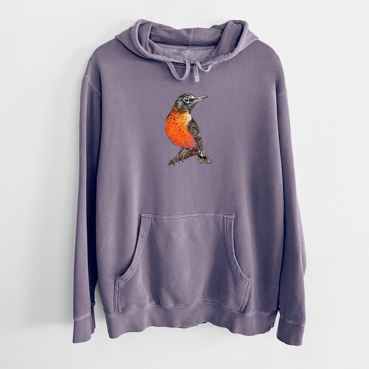 Vibrant American Robin - Turdus migratorius - Unisex Pigment Dyed Hoodie