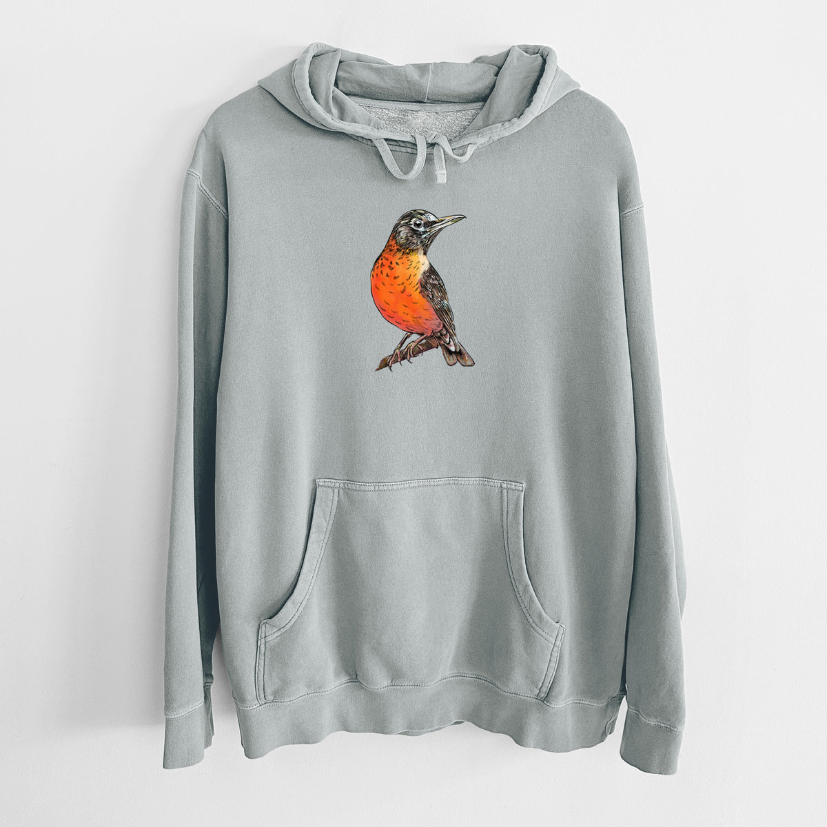 Vibrant American Robin - Turdus migratorius - Unisex Pigment Dyed Hoodie