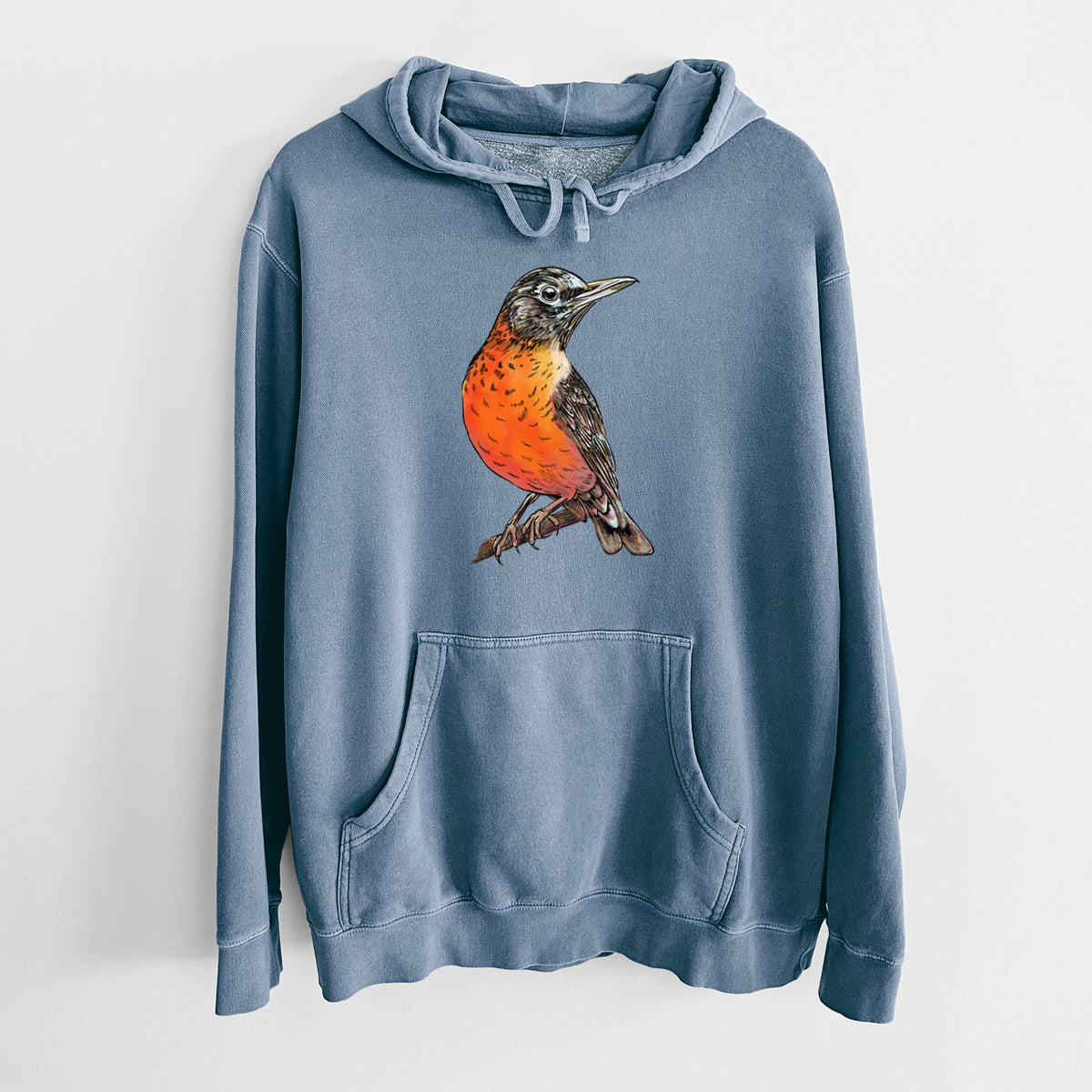 Vibrant American Robin - Turdus migratorius - Unisex Pigment Dyed Hoodie