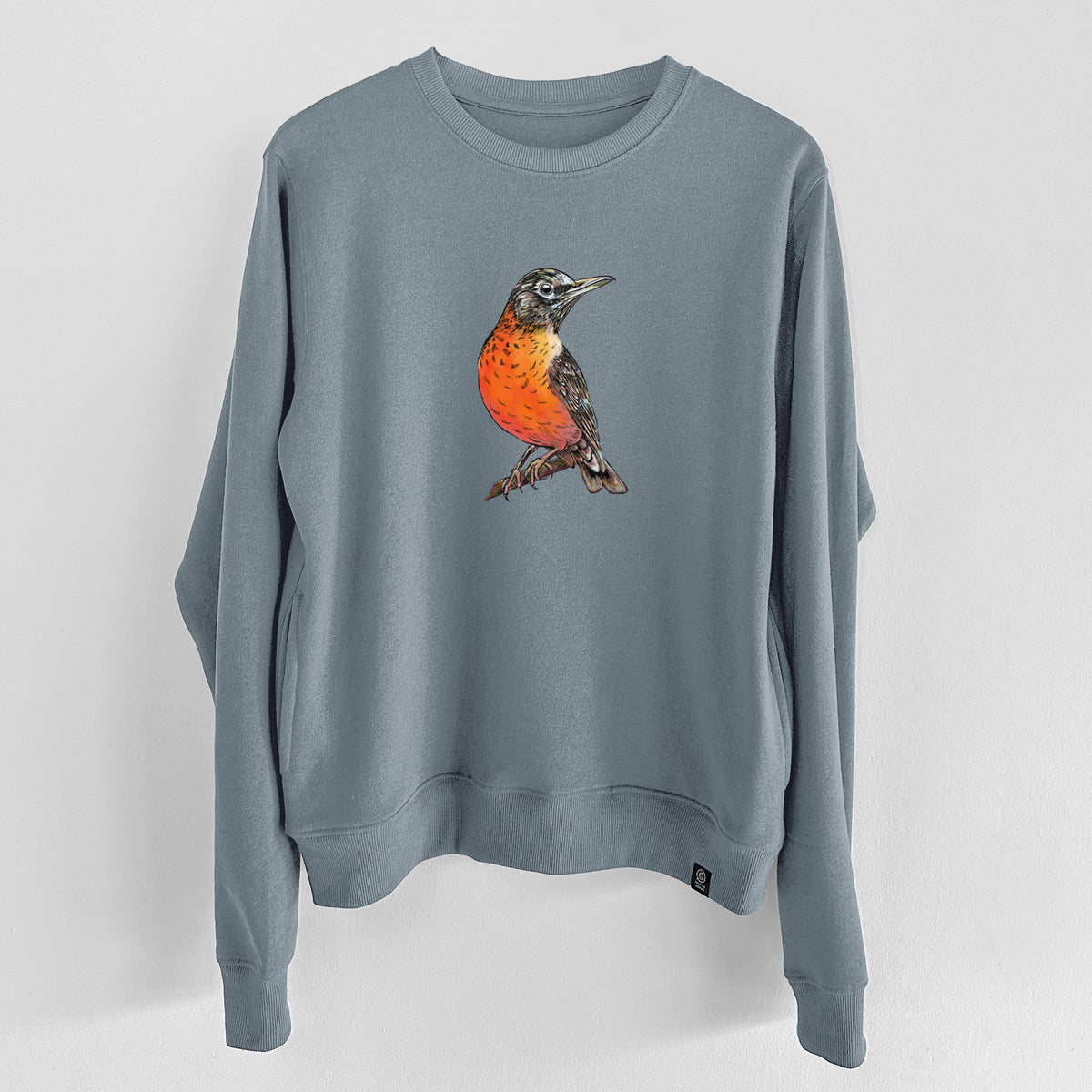 Vibrant American Robin - Turdus migratorius  - Unisex Reclaimed Crewneck Sweatshirt