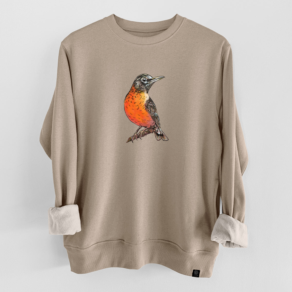 Vibrant American Robin - Turdus migratorius  - Unisex Reclaimed Crewneck Sweatshirt