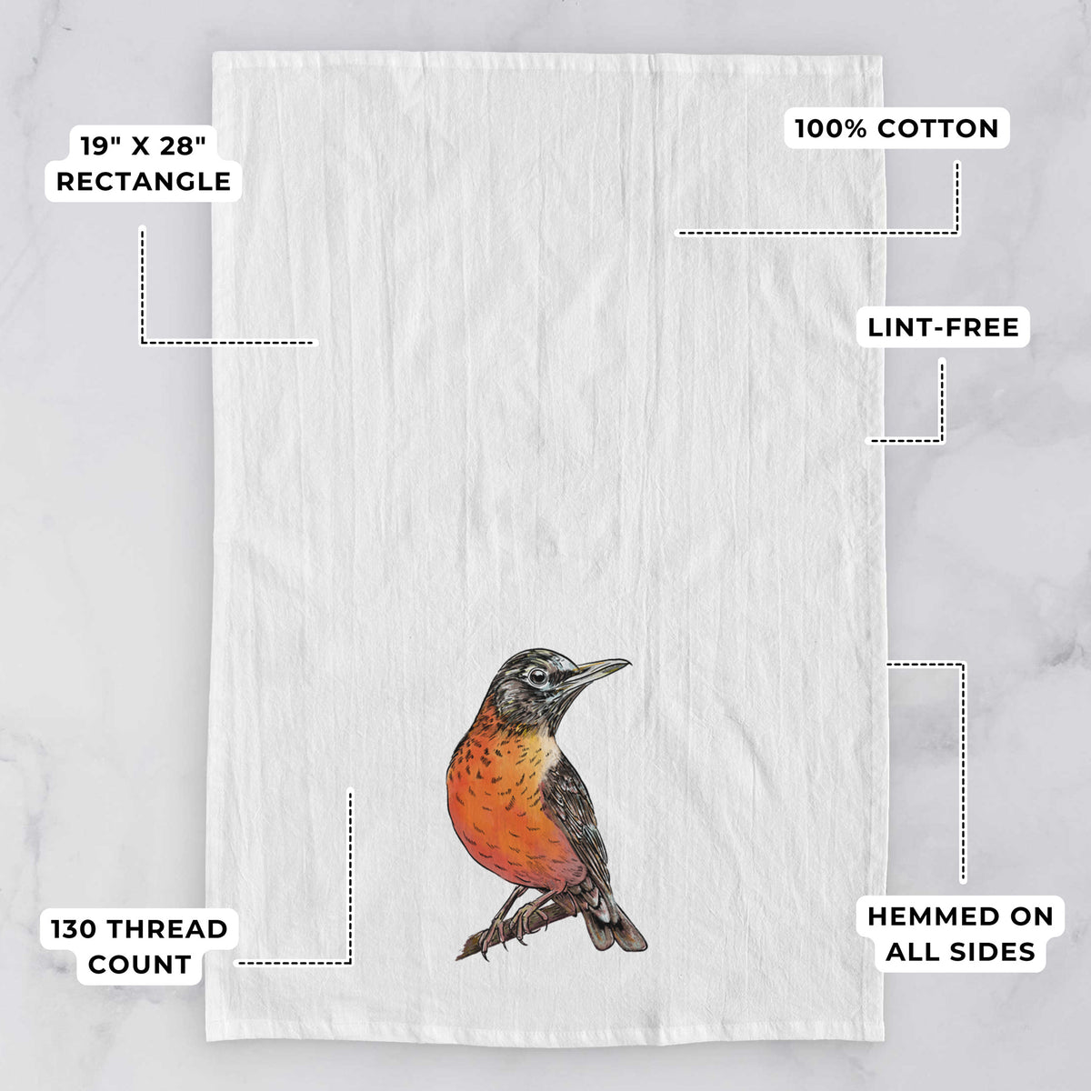 Vibrant American Robin - Turdus migratorius Tea Towel