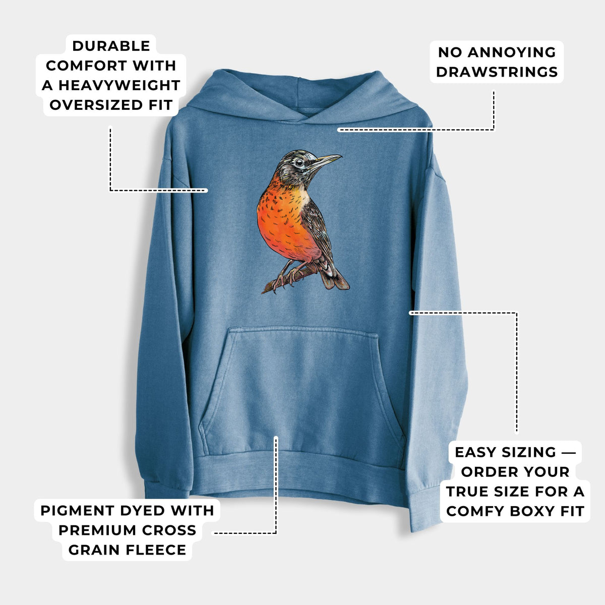 Vibrant American Robin - Turdus migratorius  - Urban Heavyweight Hoodie